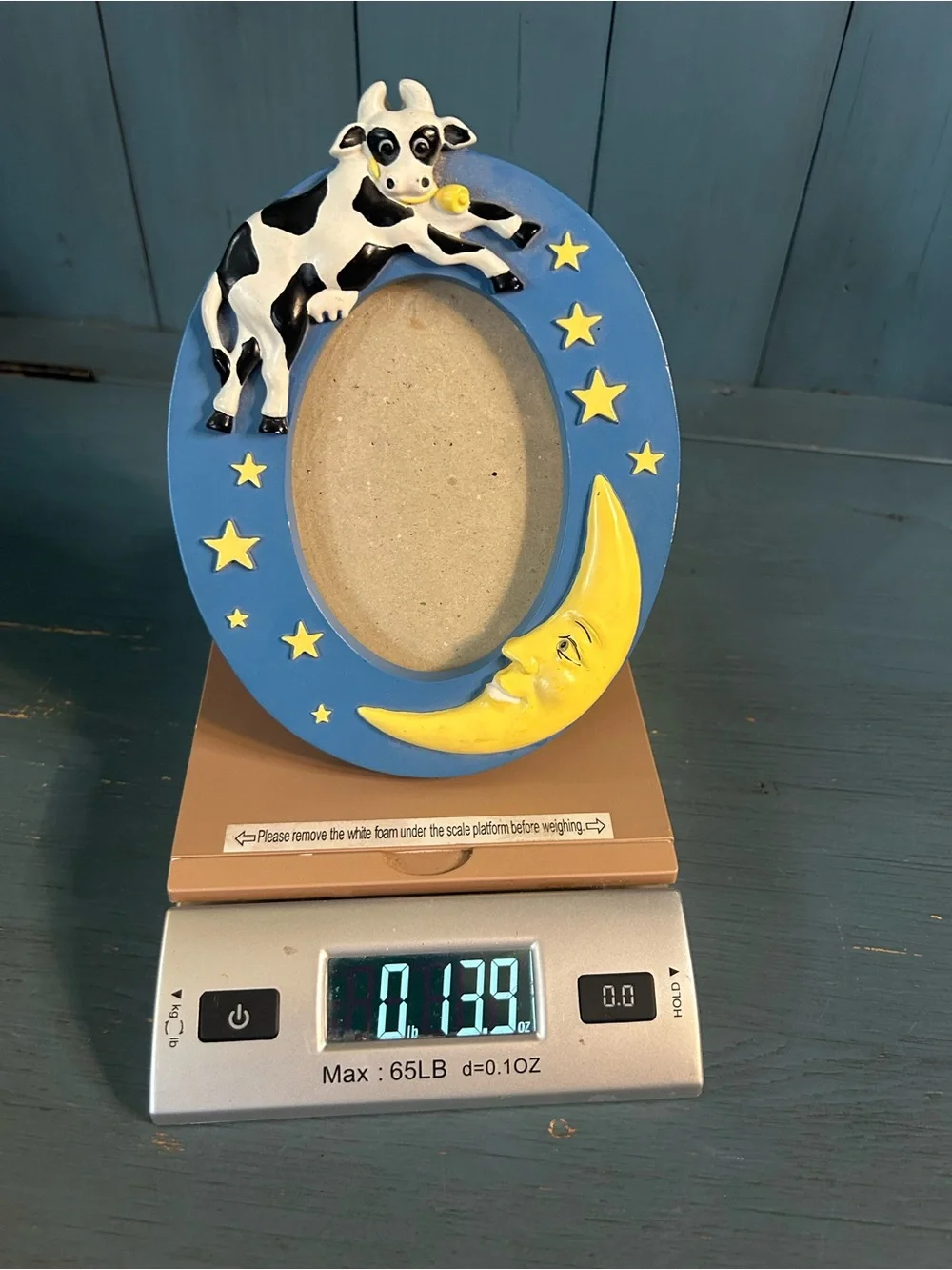 Whimsical Cow & Moon Oval Photo Frame - Blue & Yellow - Nursery Rhyme